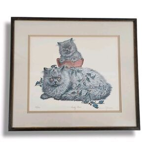Irene Spencer Signed Numbered Lithograph Print Cats Kitten SANDY CLAWS Christmas